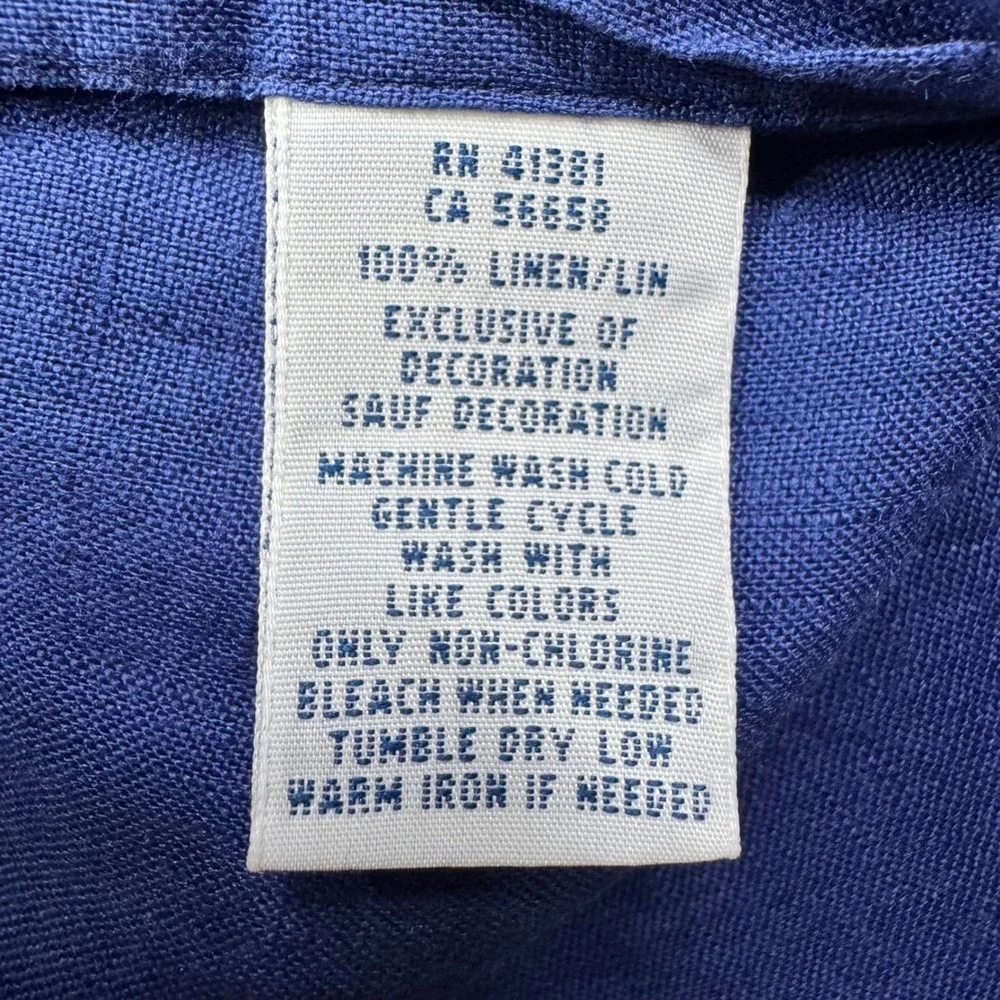 Polo Ralph Lauren Mens 100% Linen Royal Blue Short Sleeve Button Down Medium
